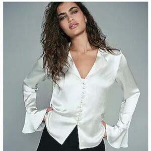 Express White Satin Button-Up Blouse